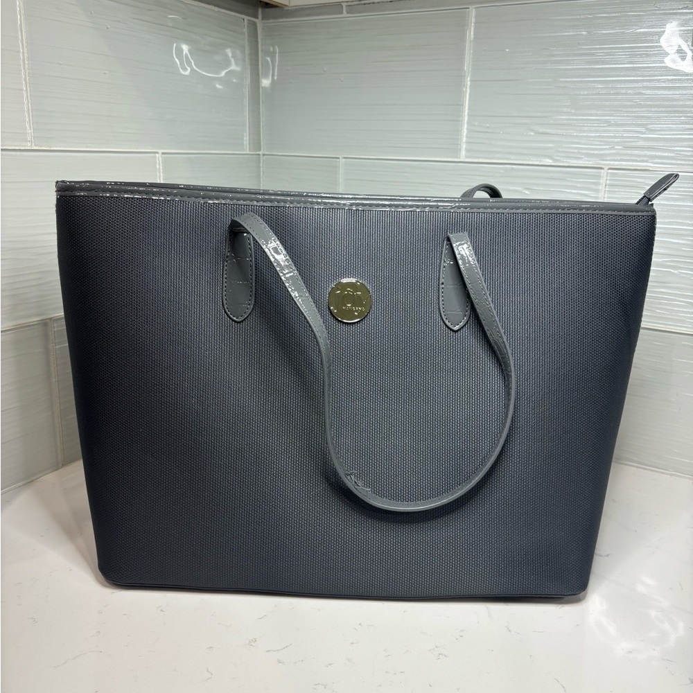 Joy Mangano Charcoal Gray Tote Bag Croc Trim TuffTech Travel Luggage Carry On